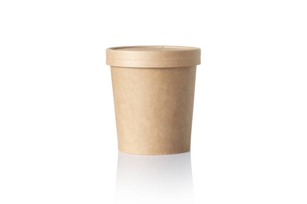 istock Empty round paper food container isolated on white background. Biodegradable big paper cup for ice cream and craft soup and etc. 300 grams paper container with reflection 1368392675
