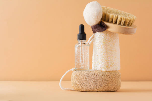 istock Eco friendly bathroom accessories on beige background 1368393681