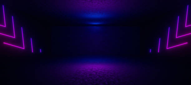 istock Empty blue purple studio room. Dark background. Abstract dark empty studio room texture. Product showcase spotlight background. 3D Illustration 1368396127
