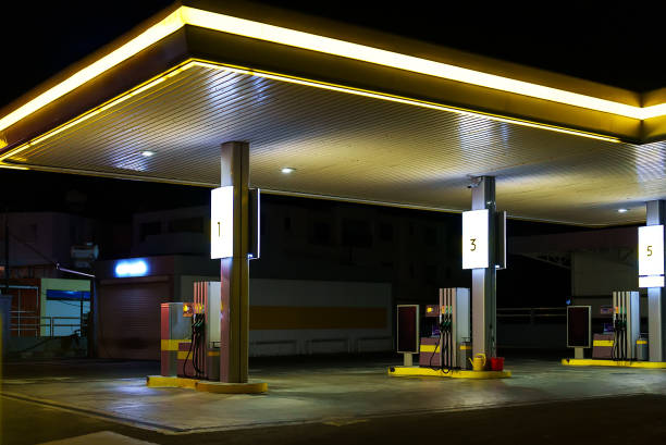 istock Car filling station at night. 1368396407