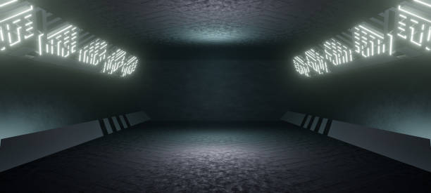 istock Futuristic dark podium with light and reflection background 3D Illustration 1368397324
