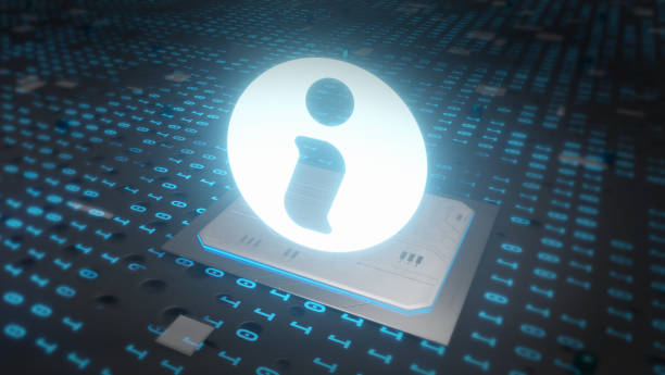 istock Blue Information Technology Concept with info symbol as a neon light. Vibrant colored icon, on a circuit background 3D Render 1368397369