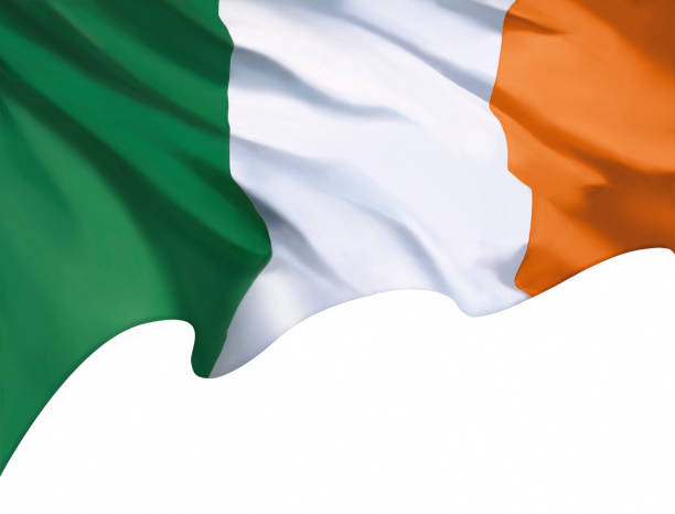 bunte wehende flagge von irland, trikolore - irish culture republic of ireland irish flag sport stock-fotos und bilder