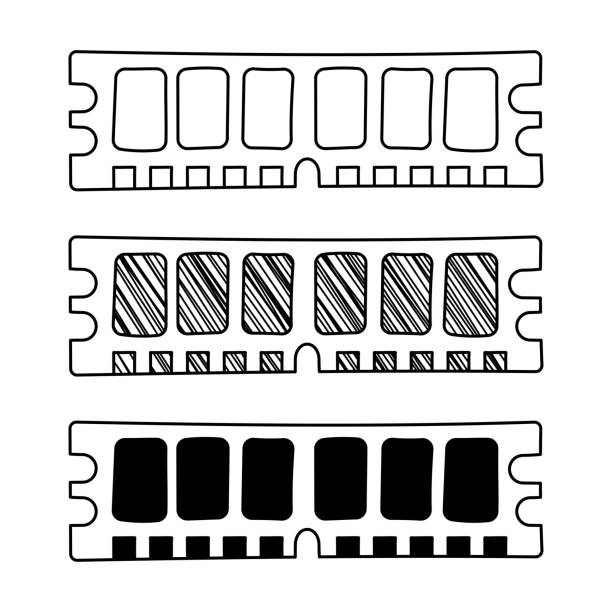 Set of hand drawn vector Ram Memory in doodle cartoon style Set of hand drawn vector Ram Memory in doodle cartoon style motherboard ram slots stock illustrations