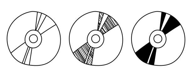 Set of hand drawn vector CDs and DVDs in doodle cartoon style Set of hand drawn vector CDs and DVDs in doodle cartoon style cd stock illustrations