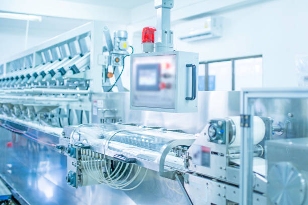 factory, industrial area, automation, technology, Machines for packing products Within the factory, sterile beauty industry in order to maintain maximum cleanliness.shallow focus effect.