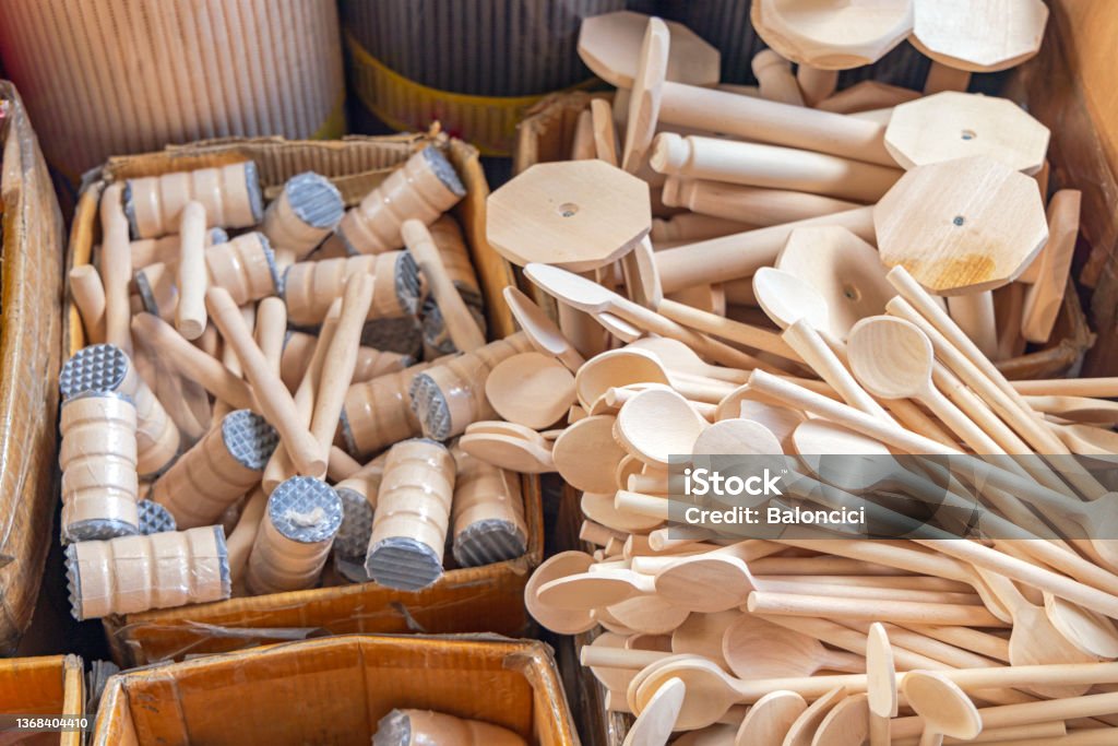 Wooden Spoons Mallets Wooden Spoons Mallets and Pins Kitchen Equipment 2022 Stock Photo