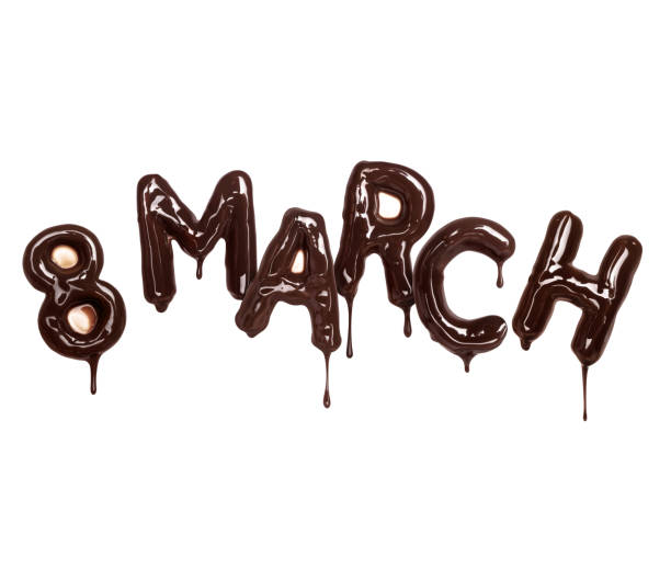 istock Inscription March 8 with dripping drops made of chocolate letters 1368406155