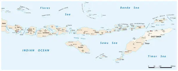 Vector illustration of Vector map of Lesser Sunda Islands, Indonesia East Timor