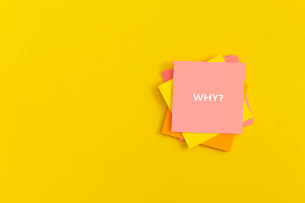 Sticky notes with word WHY on yellow background. Business concept, strategy, planning