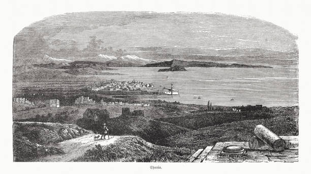 istock Historical view of Chania, Crete, Greece, wood engraving, published 1862 1368409224