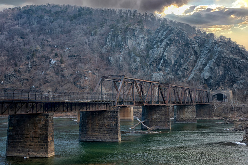 Pedestrian bridge over the Potomac river at Harper's Ferry, Wv.  (part of the Appalachian trail)