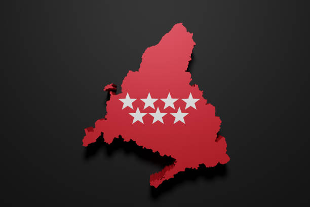 istock 3d Madrid region flag and map 1368417244
