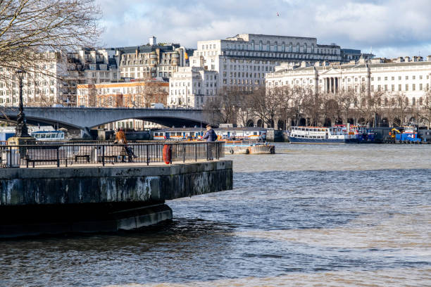 Traditional Historic Building Architecture North Bank Of River Thames London England UK, 29 January 2022, Traditional Historic Building Architecture North Bank Of River Thames From Southwark Bankside waterloo bridge stock pictures, royalty-free photos & images