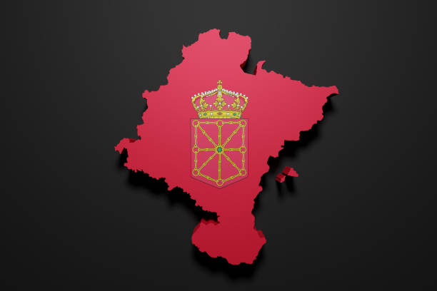 3d navarra region flag and map - navarra imagens e fotografias de stock