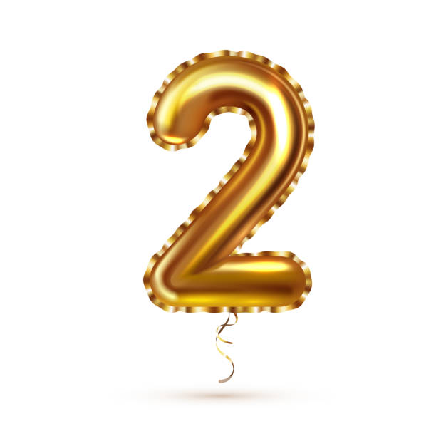 istock 3d realistic golden balloon number  two with ribbon  for decoration design. 1368421108