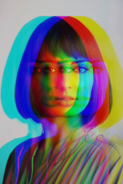 istock Black and white woman portrait in RGB split 1368421373