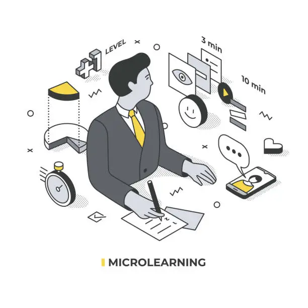 Vector illustration of Microlearning Isometric Illustration