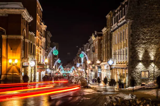 St-John street in Quebec city during winter night