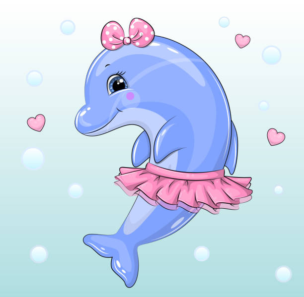 Cute Cartoon Dolphin Girl Wearing Pink Shirt And Bow Stock Illustration -  Download Image Now - iStock