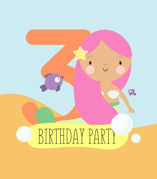 Birthday Party, Greeting Card, Party Invitation. Kids illustration with Cute Mermaid and with the inscription ten. Vector illustration in cartoon style. Birthday Party, Greeting Card, Party Invitation. Kids illustration with Cute Mermaid and with the inscription ten. Vector illustration in cartoon style. child 10 11 years 8 9 years cheerful stock illustrations