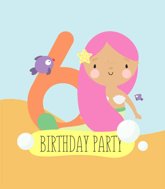 Birthday Party, Greeting Card, Party Invitation. Kids illustration with Cute Mermaid and with the inscription ten. Vector illustration in cartoon style. Birthday Party, Greeting Card, Party Invitation. Kids illustration with Cute Mermaid and with the inscription ten. Vector illustration in cartoon style. child 10 11 years 8 9 years cheerful stock illustrations
