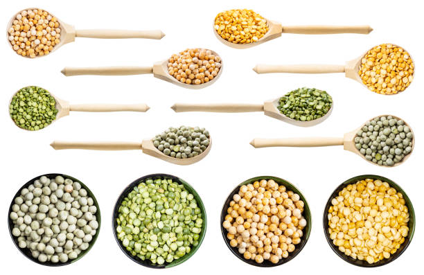 set of various dry peas isolated on white background