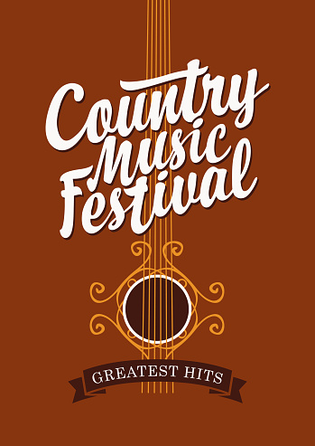 Vector poster for a country music festival with a calligraphic inscription on the background of brown guitar. Suitable for flyer, banner, invitation, playbill, cover, ticket