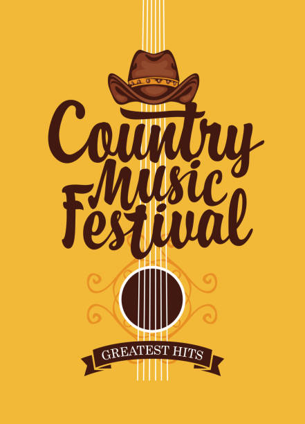 ilustrações, clipart, desenhos animados e ícones de pôster ou banner para o festival de música country - folk music audio