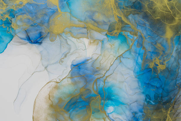 istock Rich bright abstract picture. Luxury abstract fluid art painting alcohol ink. Background blue aquamarine gold sparkles. 1368428241