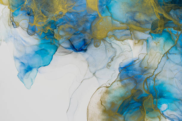 istock Rich bright abstract picture. Luxury abstract fluid art painting alcohol ink. Background blue aquamarine gold sparkles. 1368428242