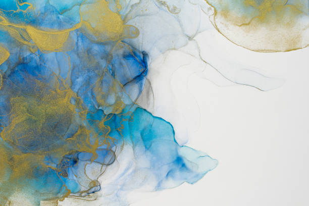 istock Rich bright abstract picture. Luxury abstract fluid art painting alcohol ink. Background blue aquamarine gold sparkles. 1368428245