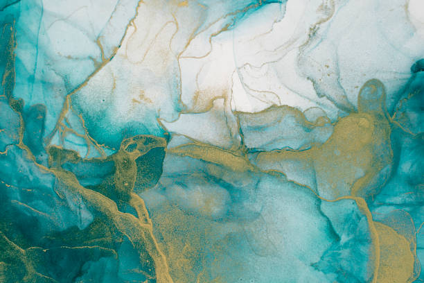 istock Rich bright abstract picture. Luxury abstract fluid art painting alcohol ink. Background blue green gold sparkles. 1368428262