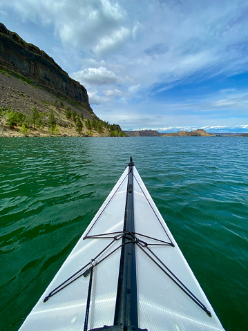 Kayaking on Banks Lake at Steamboat Rock State Park in Grand Coulee, Washington, United States