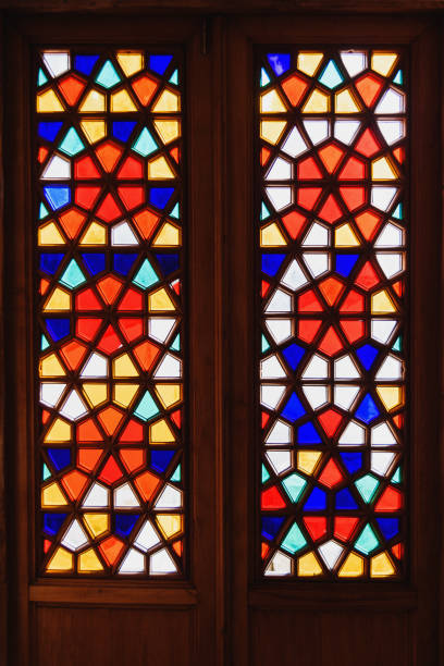Stained glass window of Khan's Palace in Bakhchysarai. Crimea stock photo