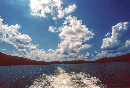 Lake of the Ozarks - Lake & Boat's Wake 1995. Scanned from Kodachrome 64 slide.