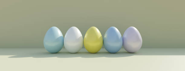 istock Easter egg in a row. Spring Holiday celebration. Pastel color paint eggs, banner. 3d render 1368432923
