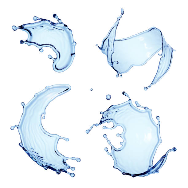istock 3d render, collection of water splash elements. Splashing blue liquid clip art isolated on white background 1368433285
