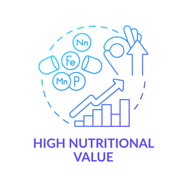 ilustraciones, imágenes clip art, dibujos animados e iconos de stock de icono de concepto de gradiente azul de alto valor nutricional - high nutritional value