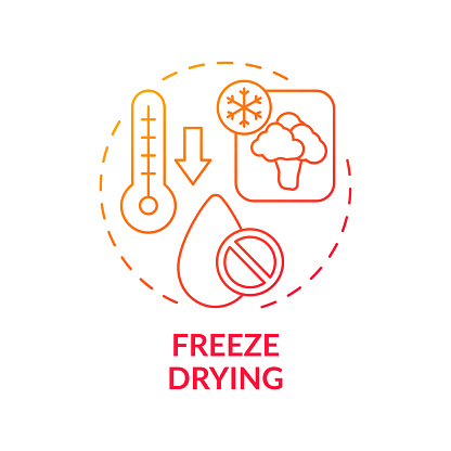 Freeze drying red gradient concept icon. Low temperature dehydration. Liquid removal. Food technology abstract idea thin line illustration. Isolated outline drawing. Myriad Pro-Bold fonts used