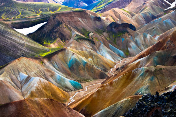 islândia - waterfall multi colored landscape beauty in nature - fotografias e filmes do acervo