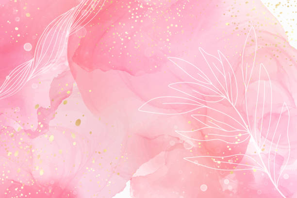 ilustraciones, imágenes clip art, dibujos animados e iconos de stock de fondo de acuarela líquida rosa rosa con elemento floral. efecto de dibujo de tinta de mármol de mármol rubor polvoriento. plantilla de diseño de ilustración vectorial para invitación de boda, menú, rsvp - blush