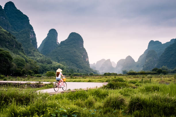 China China doesn't just have big cities but also impressive landscapes with big limestone mountains, lush rice fields and bizarre rock formations li river stock pictures, royalty-free photos & images