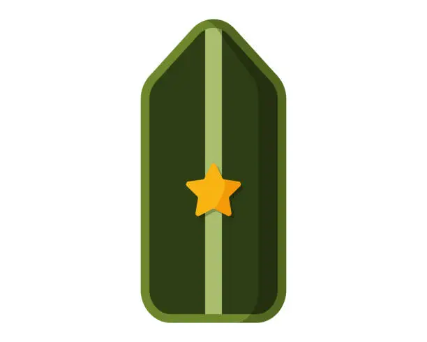 Vector illustration of Green military ranks shoulder badge, army soldier chevron strap, soldier uniform sign with one golden star.