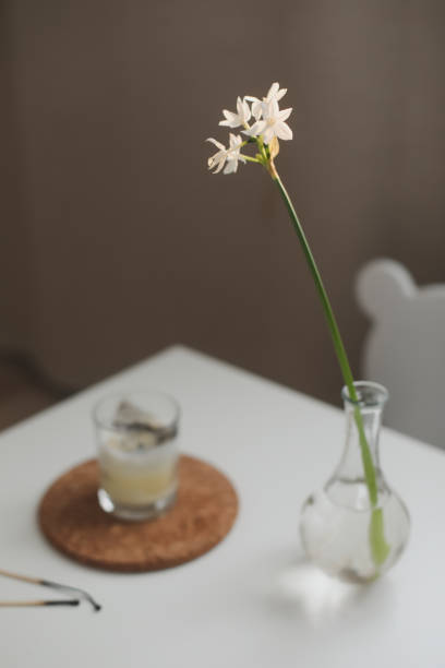 istock spring still life with a daffodil spring flower in a vase and a candle on the table. spring vibes 1368447405