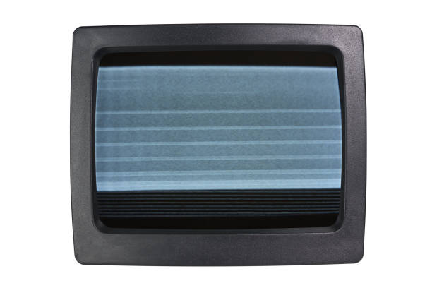 istock Old CRT computer monitor with noise on screen isolated on white background 1368449407