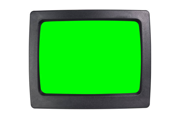 istock Old CRT computer monitor with green screen isolated on white. 1368449434