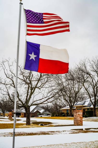 istock Texas and US Flags in Snow Scene 2022 1368451136