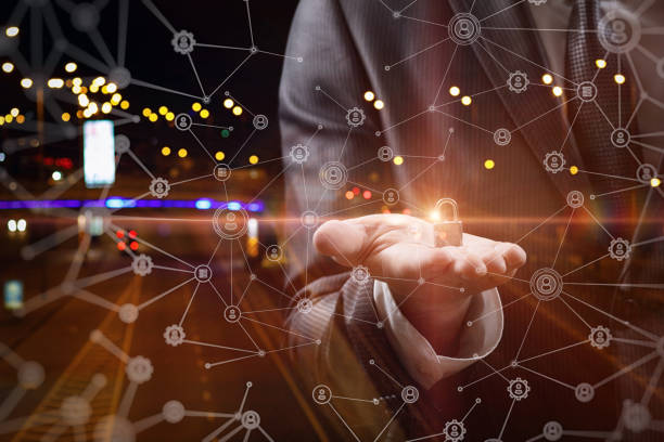 istock Concept of installing protection in the city communications network. 1368454369