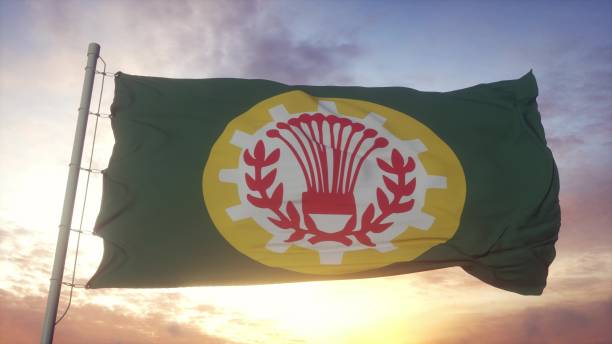 istock Dakahlia flag, Egypt, waving in the wind, sky and sun background. 3d rendering 1368455775